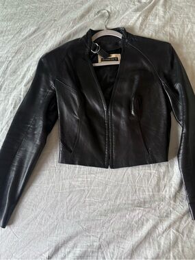 Plein Sud Black Cropped Leather Jacket